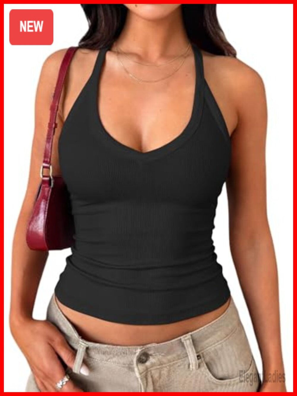 Women's Ribbed Cotton Tank Top with Built-in Bra Removable Pads Racerback V-Neck